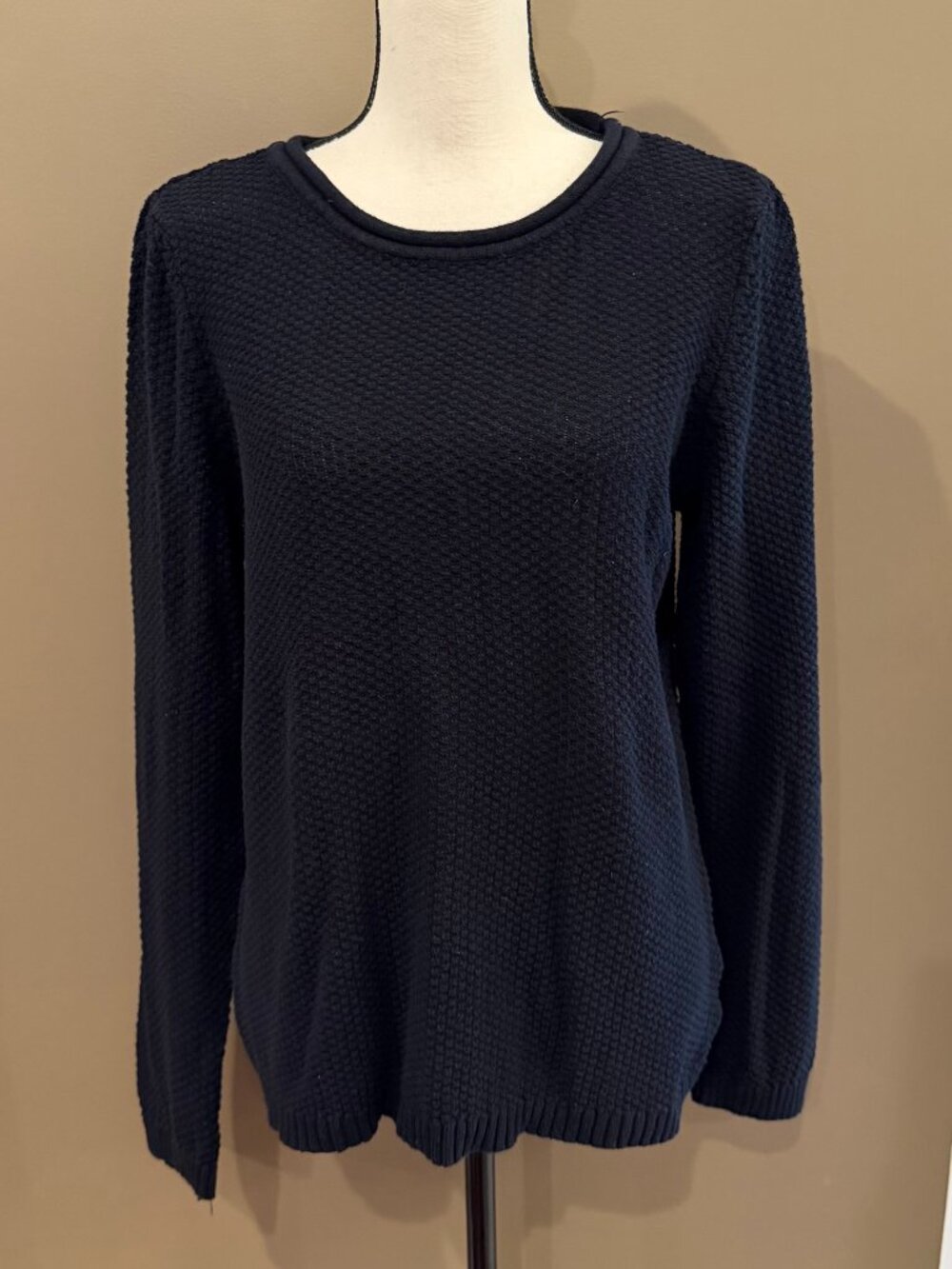 Notations Women's Black Waffle Textured Long Sleeve Sweater, Size Large